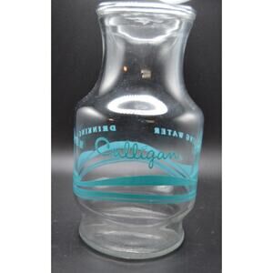 Culligan Drinking Water Glass Pitcher Carafe Turquoise Trim Accents - Vintage